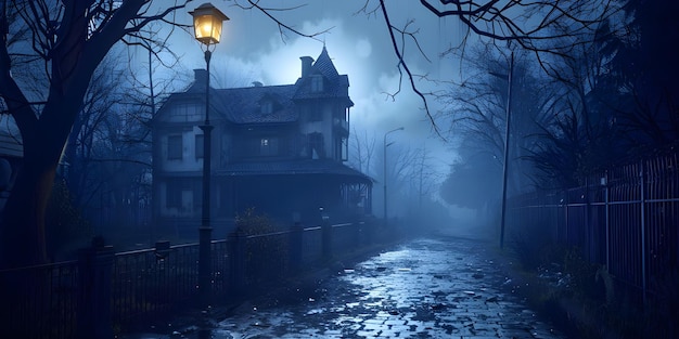 Halloween background with haunted house and full moon Horror House Ai Generated