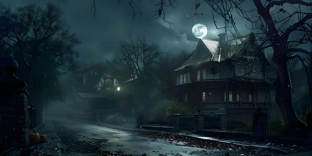 Halloween background with haunted house and full moon Horror House Ai Generated