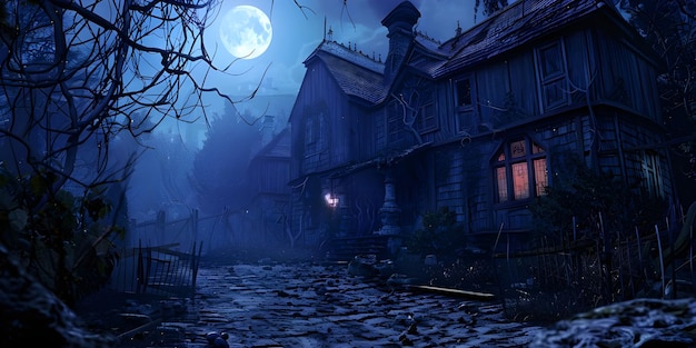 Halloween background with haunted house and full moon Horror House Ai Generated