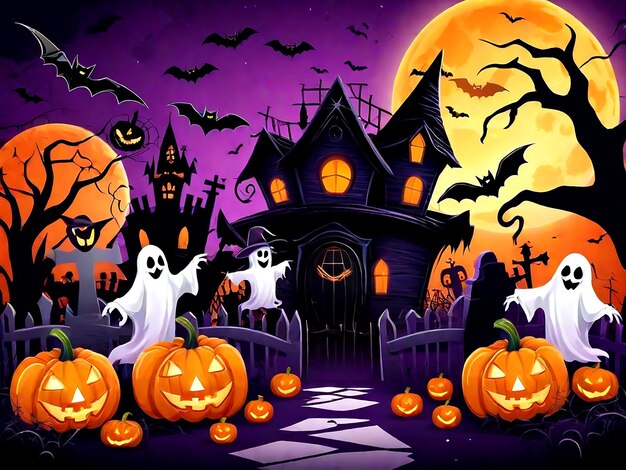 Halloween background with pumpkin and bats AI_Generaed