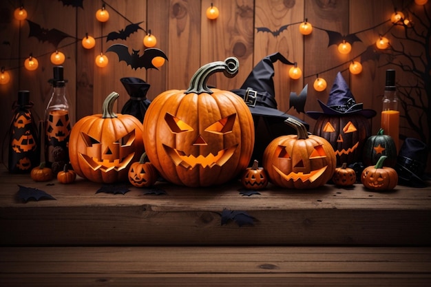 Halloween background with pumpkins and 3D render Holiday event halloween banner background concept