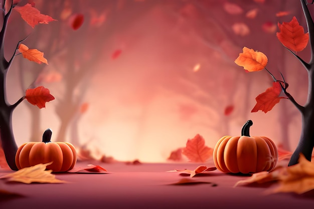 Halloween background with pumpkins and haunted house 3D render