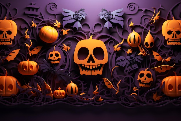 Halloween background with pumpkins and spooky forest Vector illustration