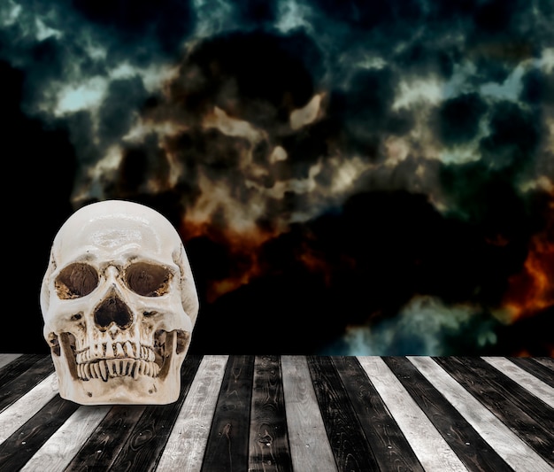 Photo halloween background with skull, trick or treat