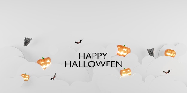 Halloween background with sky and pumpkin 3d illustration