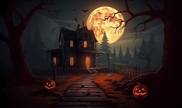 Halloween background with tombs trees bats tombstones gravey generated ai