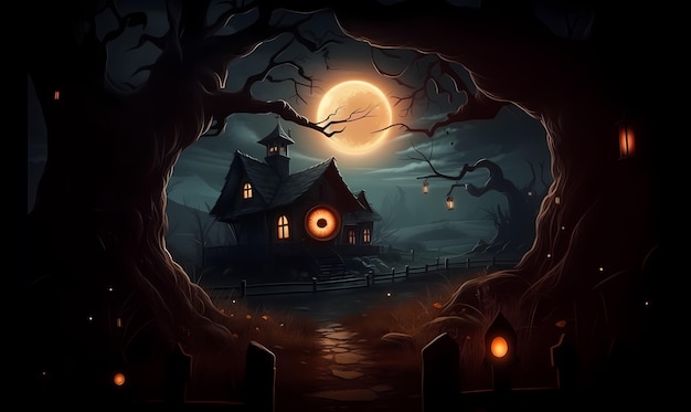 Halloween background with tombs trees bats tombstones gravey generated ai