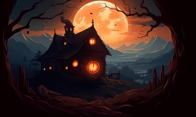 Halloween background with tombs trees bats tombstones gravey generated ai