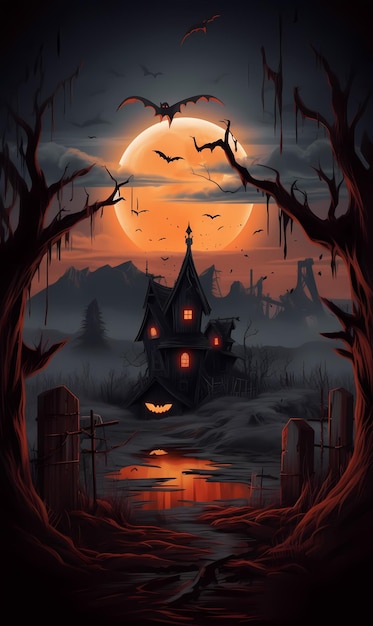 Halloween background with tombs trees bats tombstones gravey generated ai