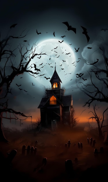 Halloween background with tombs trees bats tombstones gravey generated ai