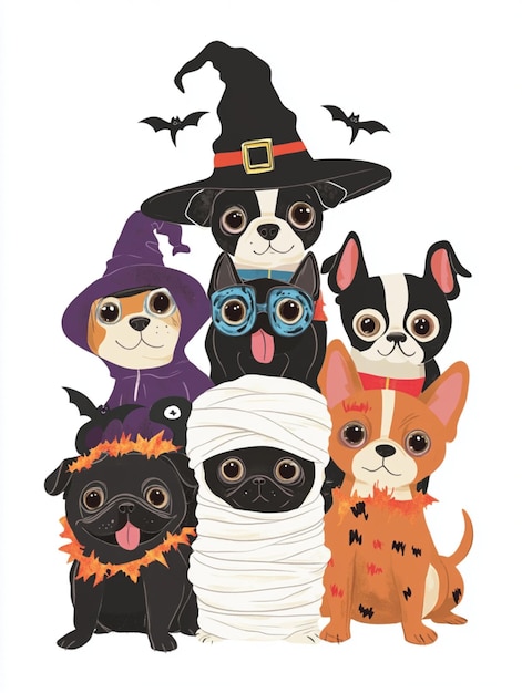 Photo halloween banner of puppies dressed as witch mummy and vampire bringing spooky fun to the season