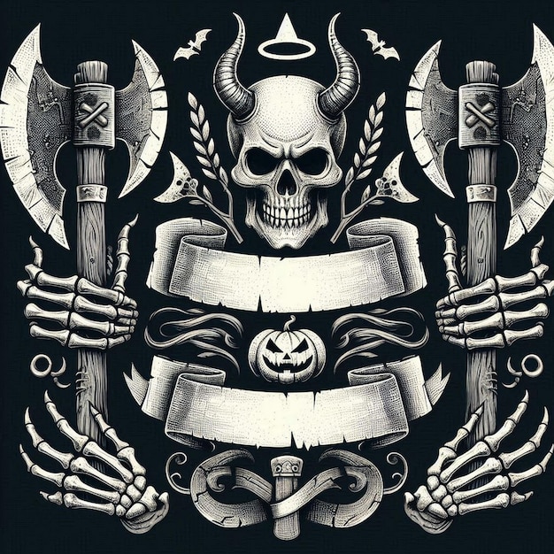 Halloween banner with skeleton and axes