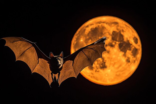 Photo halloween bat flying through the night sky with a bloodred moon illuminating the spooky scene