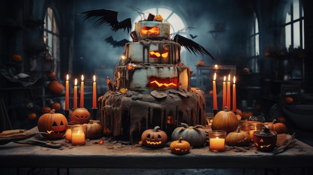 Halloween big cake on table