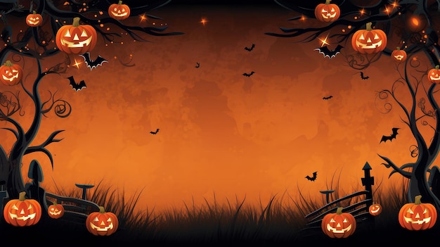 Halloween border background with creepy pumpkins Generative AI