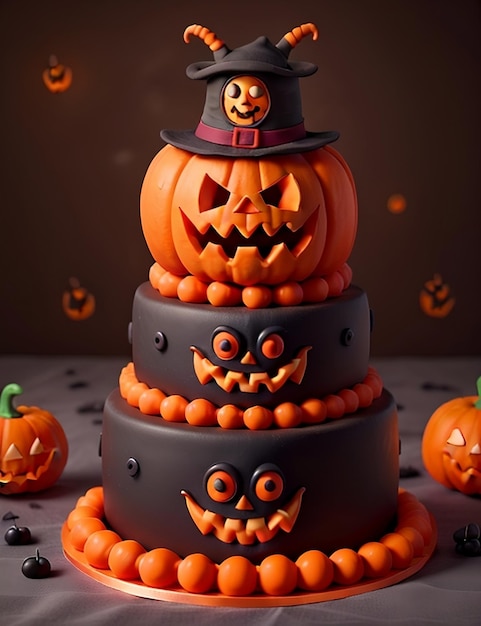 Halloween Cake with pumpkin and bat Halloween Party Cake Concept