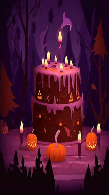 A halloween cake with a pumpkin on it