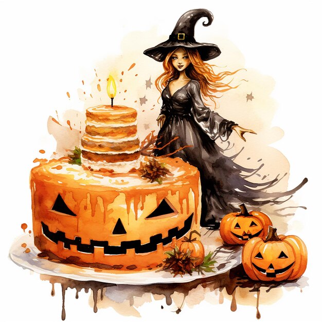 A halloween cake with a witch on it