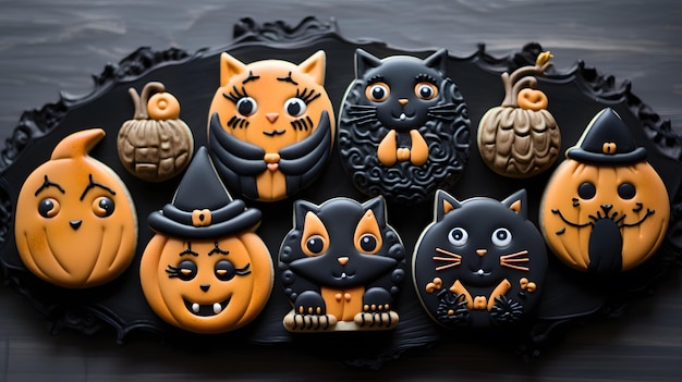 Halloween cakes biscuits cookies pumpkin witch black cat