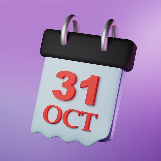 Halloween calendar with rings october 3d render