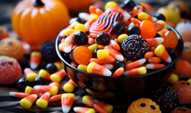 Halloween candy on isolated black background