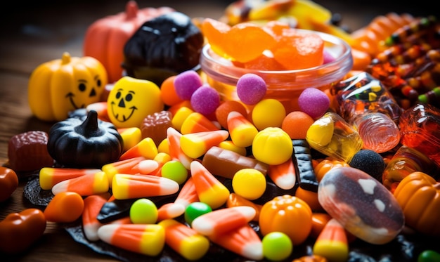 Halloween candy on isolated black background