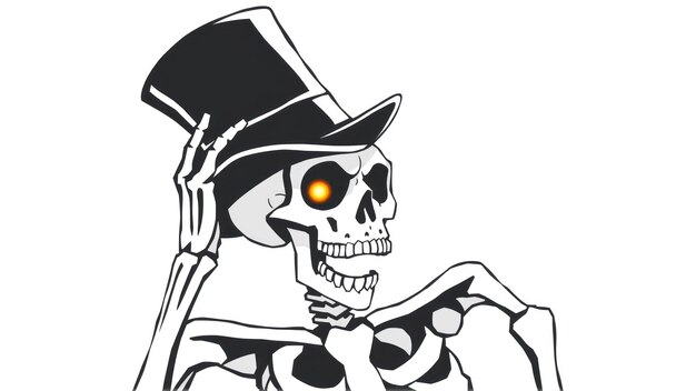 Photo halloween card of a skeleton tipping its top hat with glowing eye