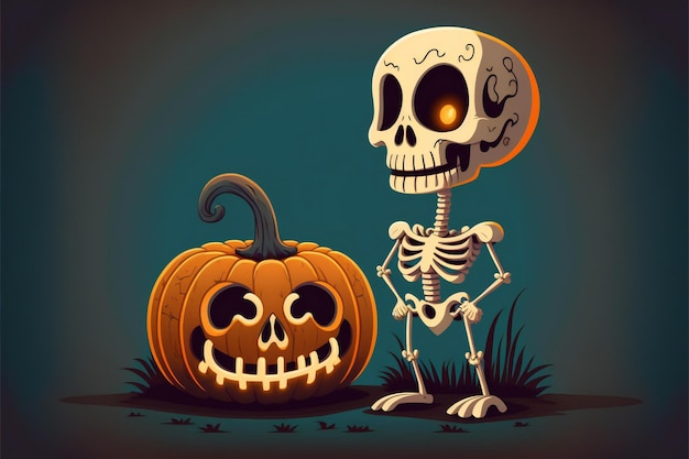 Halloween cartoon characters skeleton skull digital illustration painting artwork