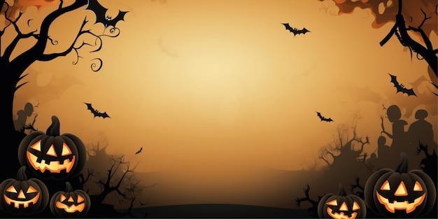 halloween cartoon illustration background with copy space