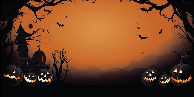 halloween cartoon illustration background with copy space