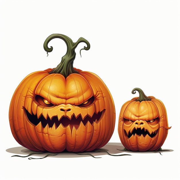 Halloween cartoon pumpkins white background