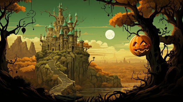 Photo halloween castle in the forest