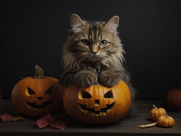 Halloween cat on pumpkin