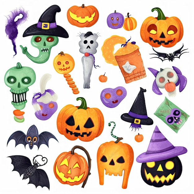 Halloween clipart elements set white background