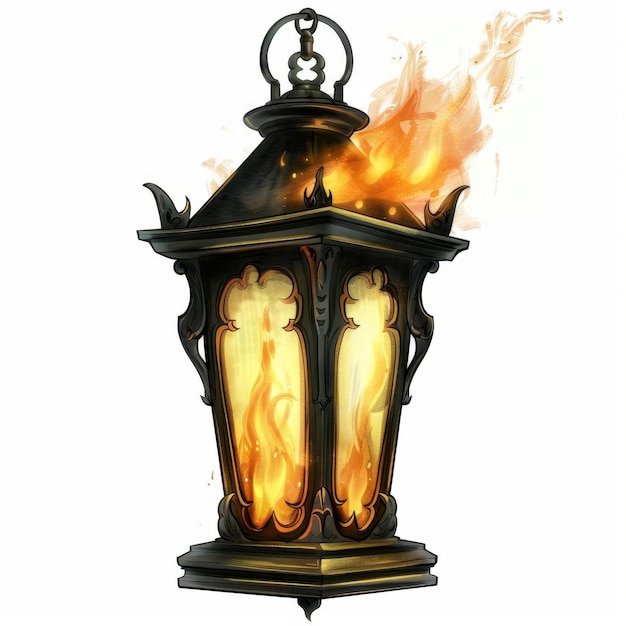 Halloween clipart of a haunted lantern with ghostly flames white background