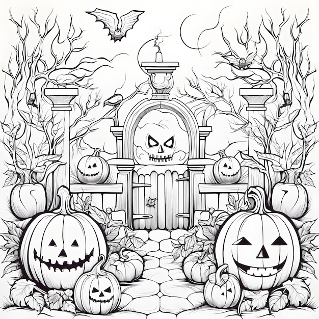 Halloween coloring page black and white