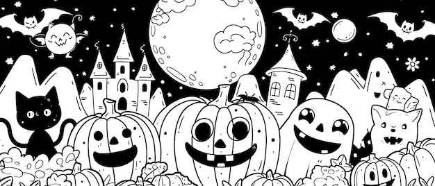 halloween_coloring_page_pumpkins_ghosts_bats_witches