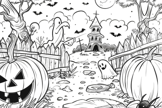 halloween_coloring_page_pumpkins_ghosts_bats_witches