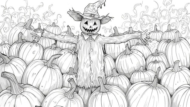 Photo halloween_coloring_page_pumpkins_ghosts_bats_witches