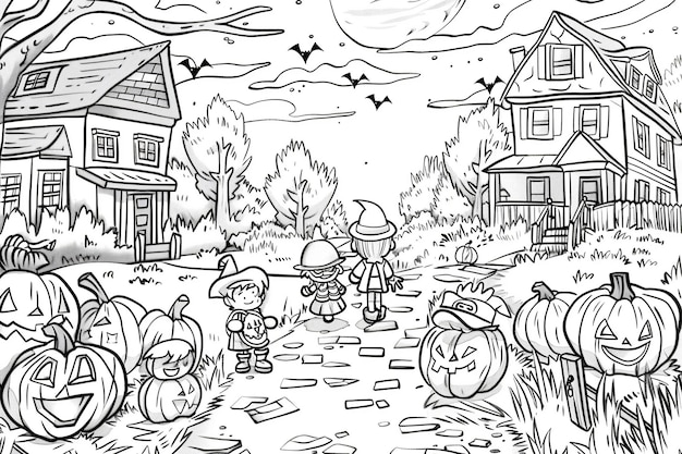 halloween_coloring_page_pumpkins_ghosts_bats_witches