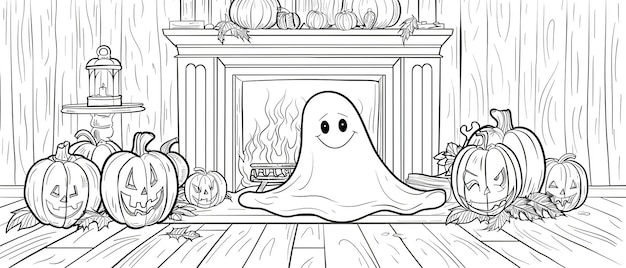 Photo halloween_coloring_page_pumpkins_ghosts_bats_witches