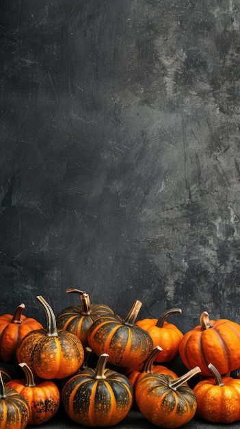 Photo halloween concept background pumpkins on a plain black background with copy space