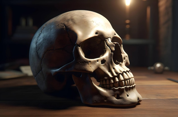 halloween concept scary human skull in witch halloween costume generative ai