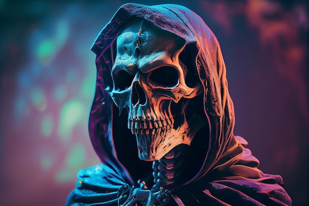 Halloween concept Scary human skull in witch halloween costumegenerative ai