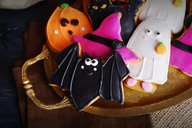 Halloween cookies in decorated room