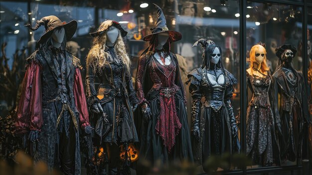 Photo halloween costume extravaganza spooky witches vicious vampires creepy zombies exhibit with organized layout on clean background