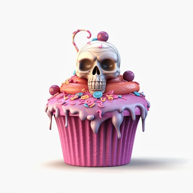 Halloween cupcake Funny sweet monster illustration isolated on white background