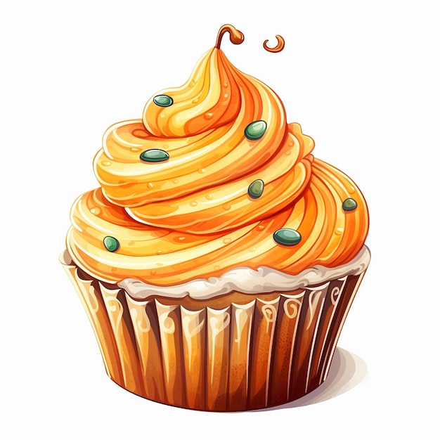 Halloween cupcake layered frosting on a white background in the style of watercolor illustration