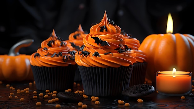 Halloween cupcake with pumpkins