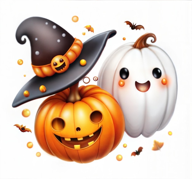 Halloween Cute Ghost And Pumpkin Clipart Watercolor Image